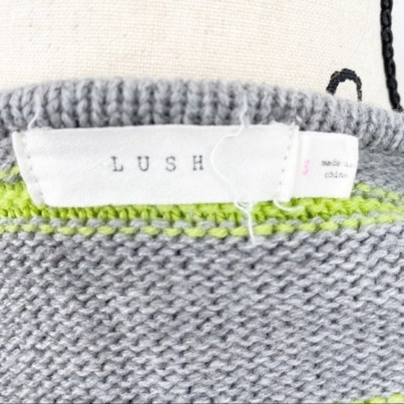 LUSH Button Front Gray & Lime Green Striped Cardigan Sweater with Pocket Small - Picture 6 of 8